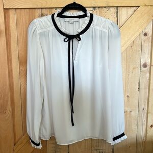 Ann Taylor Loft Chiffon cream & black Blouse Top Career/Holiday sz Small